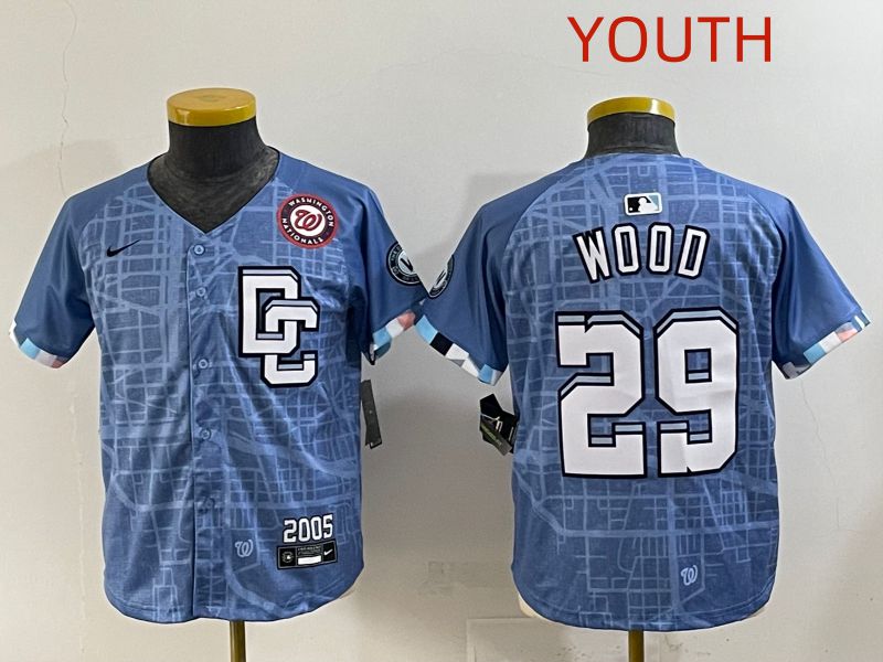 Youth 2025 Washington Nationals 29 Wood Blue Joint Name Nike MLB Jersey style 6
